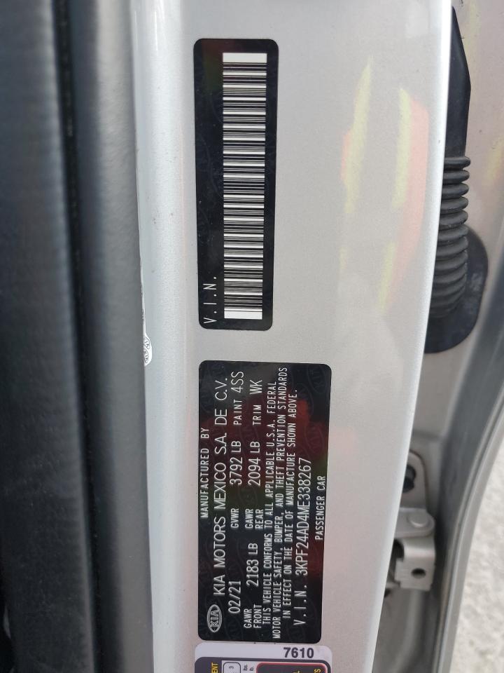 2021 KIA Forte VIN 3KPF24AD4ME338267 Copart auction photo, front end / minor dent/scratches damage thumbnail 13