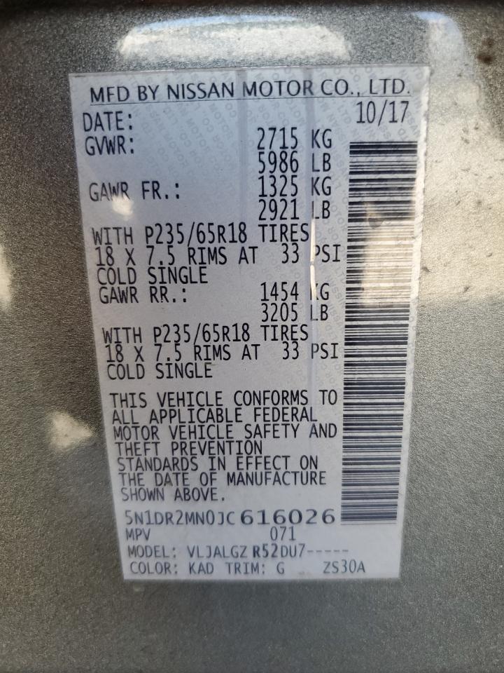 2018 Nissan Pathfinder VIN 5N1DR2MN0JC616026 Copart auction photo, mechanical / minor dent/scratches damage thumbnail 13