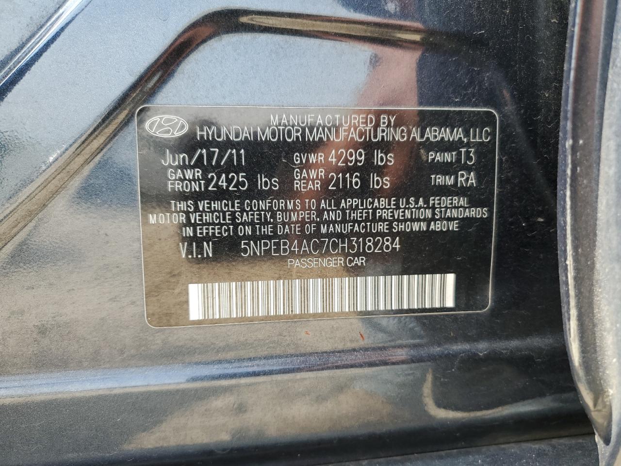 2012 Hyundai Sonata VIN 5NPEB4AC7CH318284 Copart auction photo, front end damage thumbnail 12