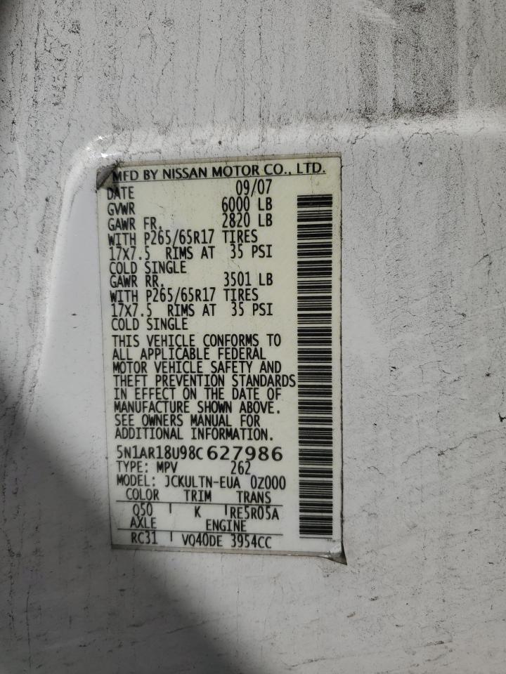 2008 Nissan Pathfinder VIN 5N1AR18U98C627986 Copart auction photo, normal wear / minor dent/scratches damage thumbnail 13