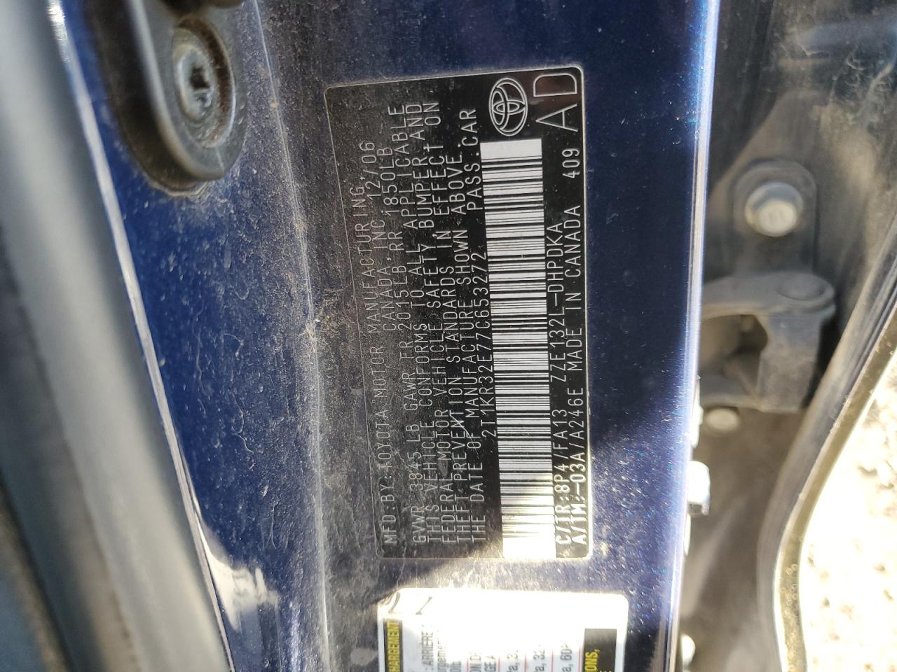 2007 Toyota Corolla VIN 2T1KR32E77C653272 Copart auction photo, front end damage thumbnail 12