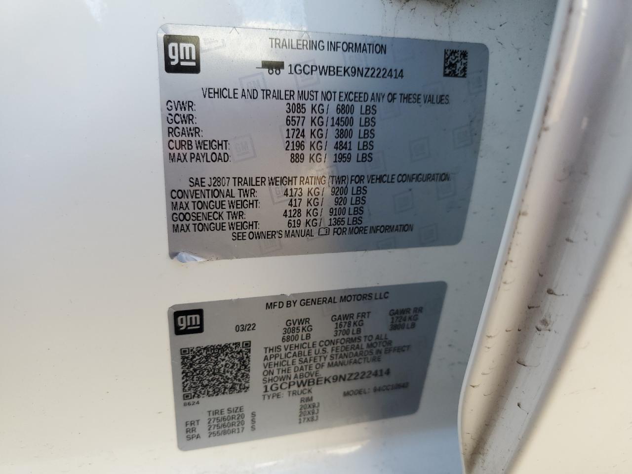 2022 Chevrolet Silverado VIN 1GCPWBEK9NZ222414 Copart auction photo, front end damage thumbnail 14