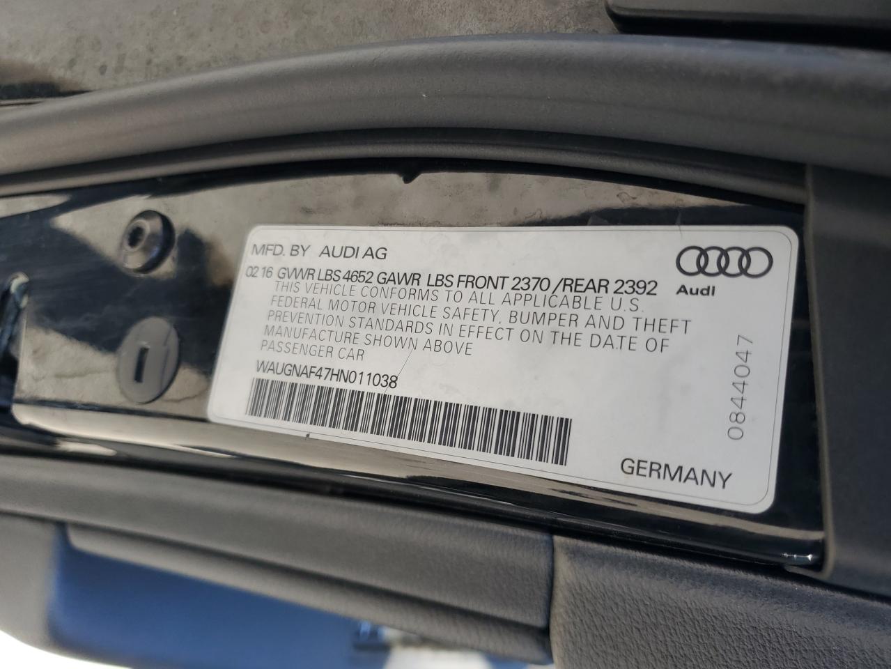 2017 Audi A4 VIN WAUGNAF47HN011038 Copart auction photo, rear end damage thumbnail 14