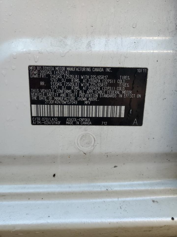 2011 Toyota RAV 4 VIN 2T3DF4DV7BW157049 Copart auction photo, front end / side damage thumbnail 13