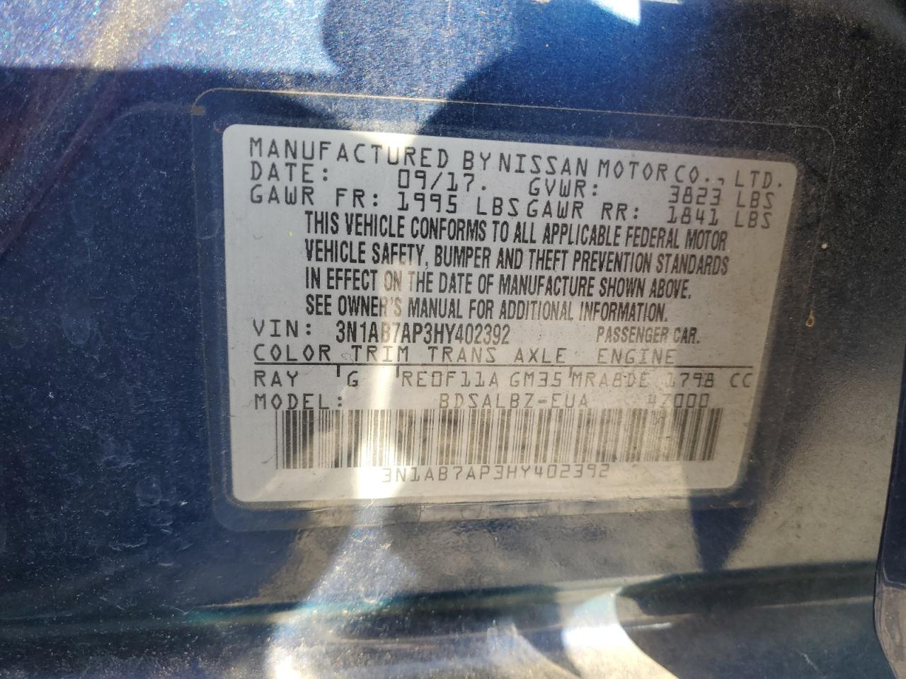 2017 Nissan Sentra VIN 3N1AB7AP3HY402392 Copart auction photo, front end damage thumbnail 12