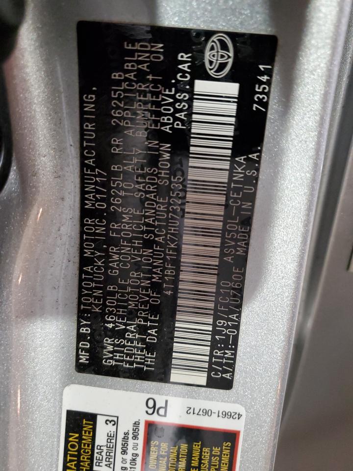 2017 Toyota Camry VIN 4T1BF1FK7HU732535 Copart auction photo, front end / mechanical damage thumbnail 12