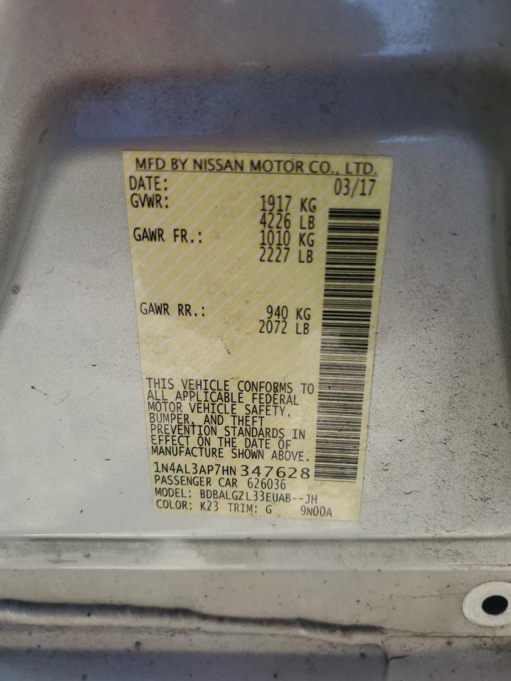 2017 Nissan Altima VIN 1N4AL3AP7HN347628 Copart auction photo, all over damage thumbnail 13
