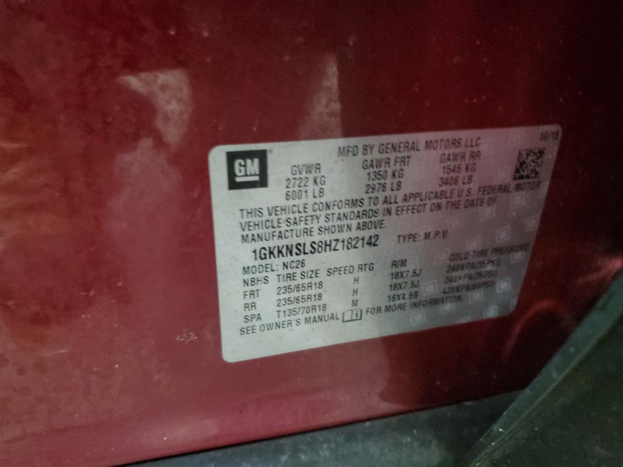 2017 GMC Acadia VIN 1GKKNSLS8HZ182142 Copart auction photo, front end damage thumbnail 15