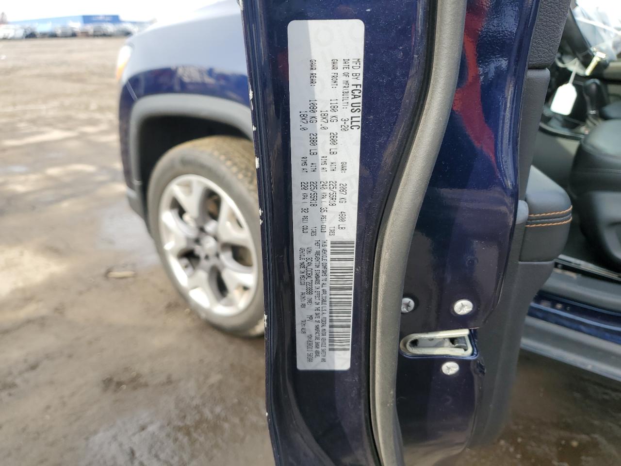 2020 Jeep Compass VIN 3C4NJDCBXLT223998 Copart auction photo, side / front end damage thumbnail 13