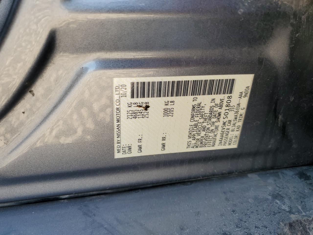 2021 Nissan Maxima VIN 1N4AA6EV5MC501808 Copart auction photo, front end damage thumbnail 12