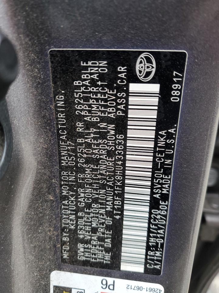 2017 Toyota Camry VIN 4T1BF1FK8HU433636 Copart auction photo, all over damage thumbnail 12