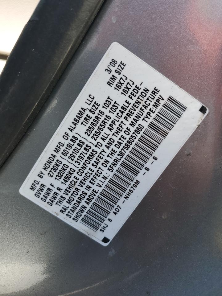 2008 Honda Odyssey VIN 5FNRL38758B057860 Copart auction photo, front end damage thumbnail 13