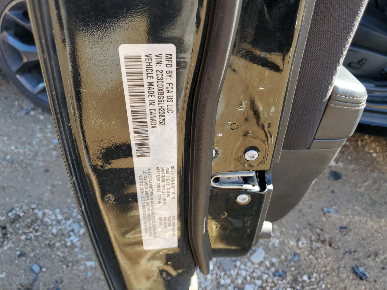 2020 Dodge Charger VIN 2C3CDXBG6LH238752 Copart auction photo, front end / rear end damage thumbnail 12