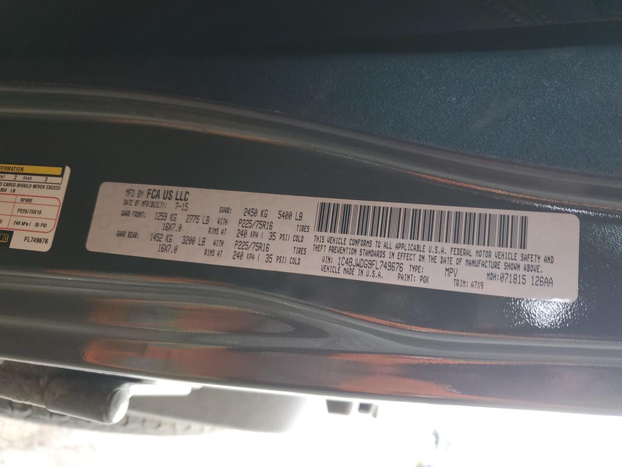2015 Jeep Wrangler VIN 1C4BJWDG9FL749676 Copart auction photo, front end damage thumbnail 13