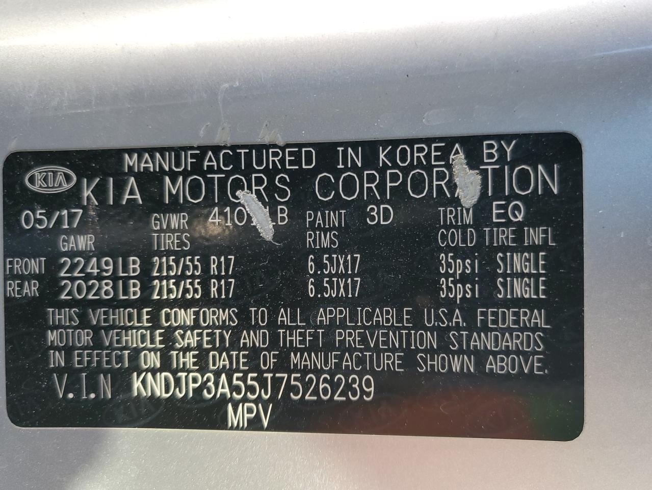 2018 KIA Soul VIN KNDJP3A55J7526239 Copart auction photo, rear end / front end damage thumbnail 13