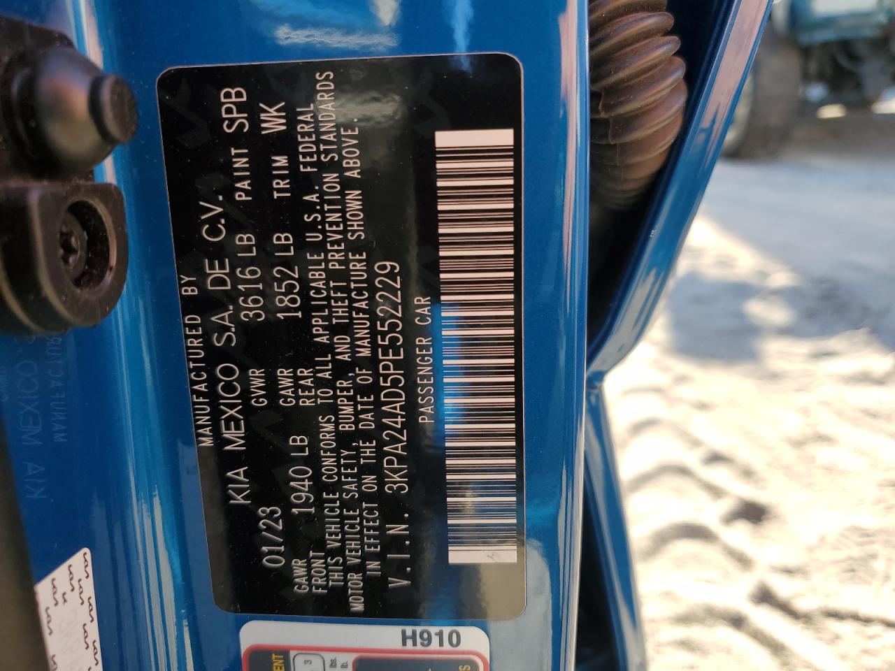 2023 KIA Rio VIN 3KPA24AD5PE552229 Copart auction photo, side / minor dent/scratches damage thumbnail 12