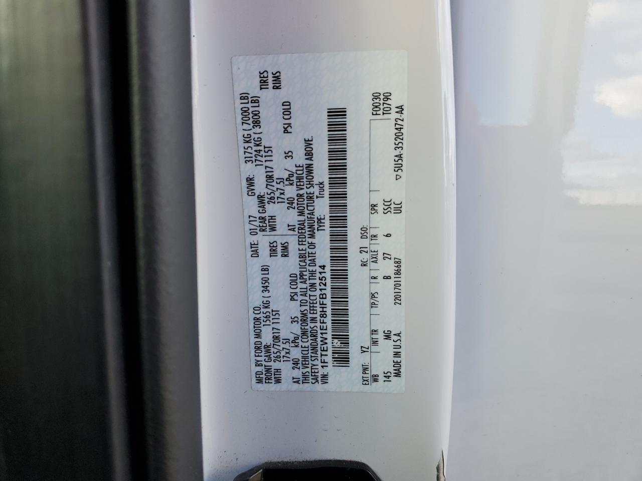 2017 Ford F-150 VIN 1FTEW1EF8HFB12514 Copart auction photo, front end / minor dent/scratches damage thumbnail 12