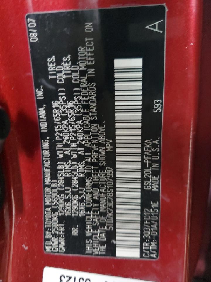 2008 Toyota Sienna VIN 5TDZK23C28S107997 Copart auction photo, front end / rear end damage thumbnail 13