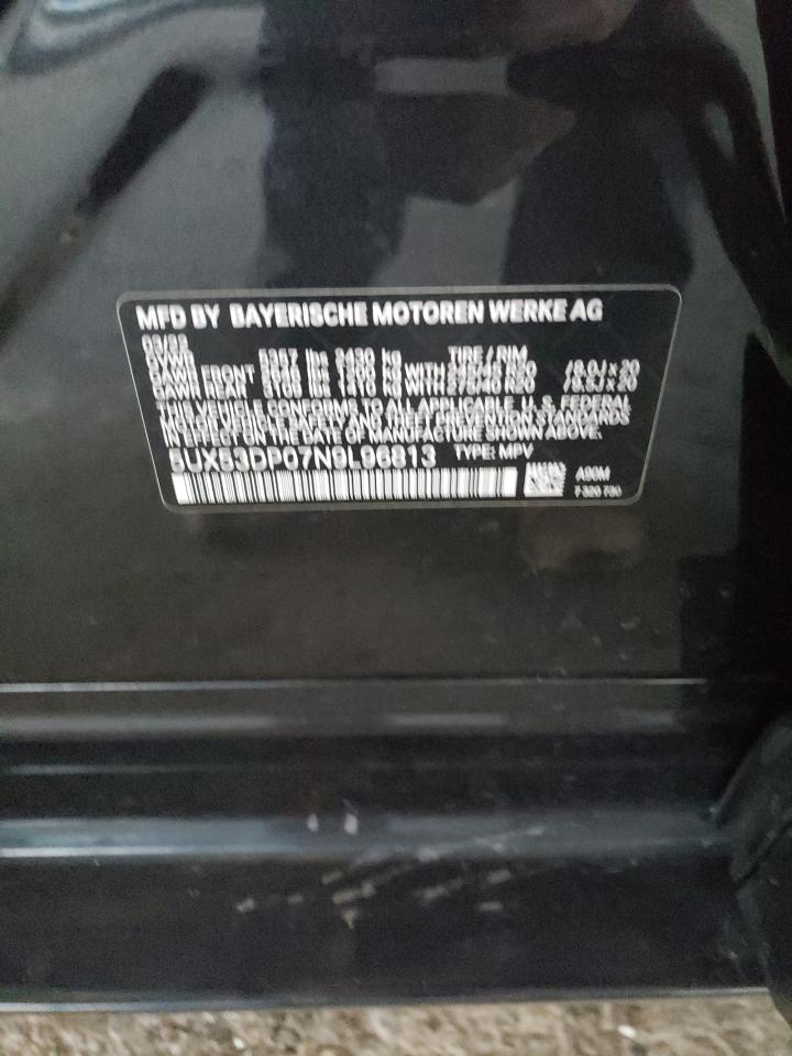 2022 BMW X3 VIN 5UX53DP07N9L96813 Copart auction photo, side damage thumbnail 15