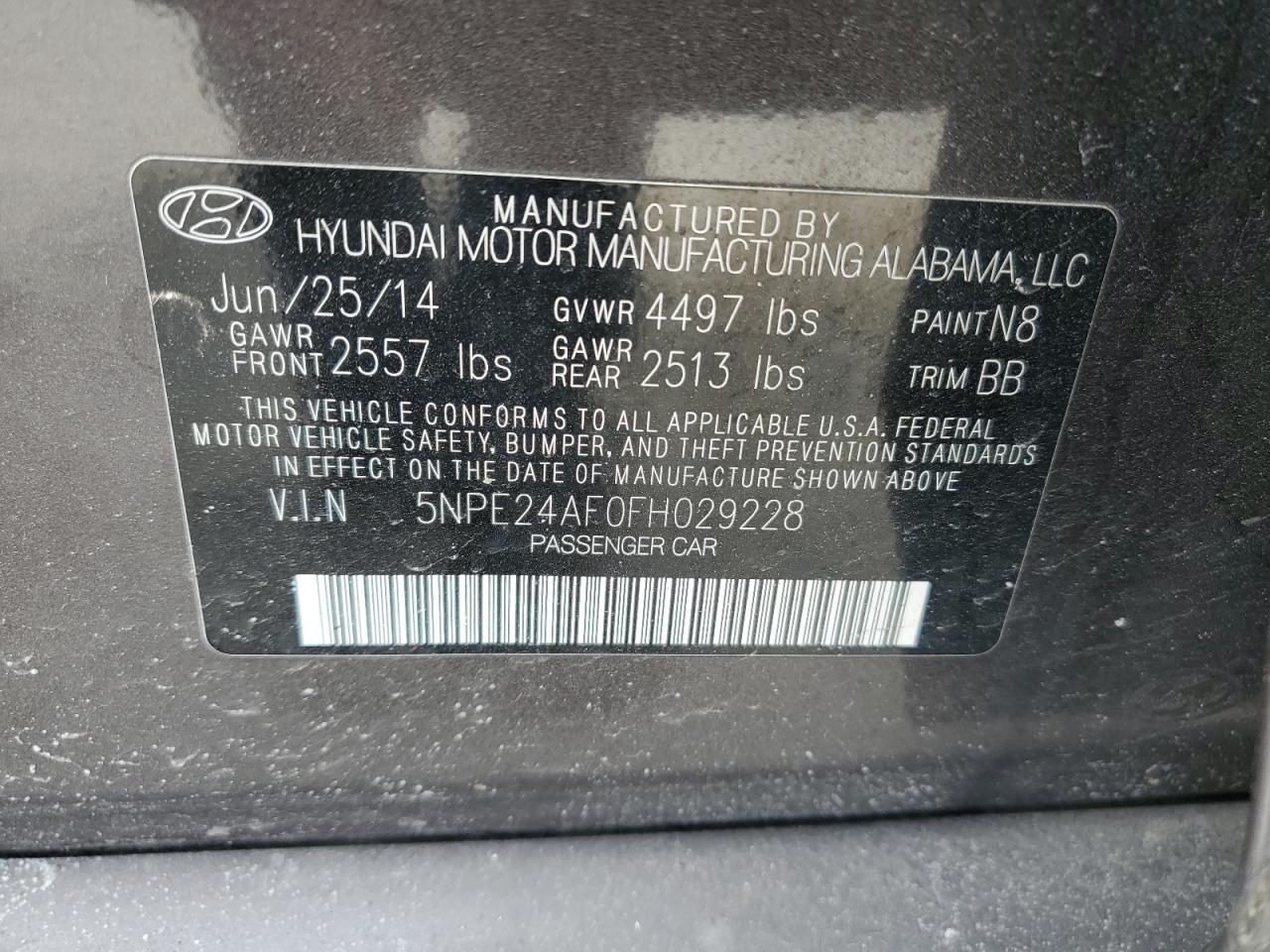 2015 Hyundai Sonata VIN 5NPE24AF0FH029228 Copart auction photo, front end / minor dent/scratches damage thumbnail 12