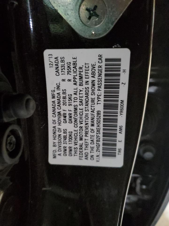 2014 Honda Civic VIN 2HGFB2F5XEH505289 Copart auction photo, rear end / minor dent/scratches damage thumbnail 14