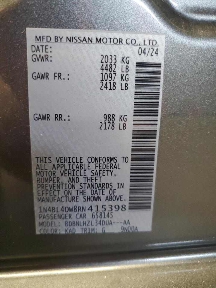 2024 Nissan Altima VIN 1N4BL4DW8RN415398 Copart auction photo, rear end / minor dent/scratches damage thumbnail 12