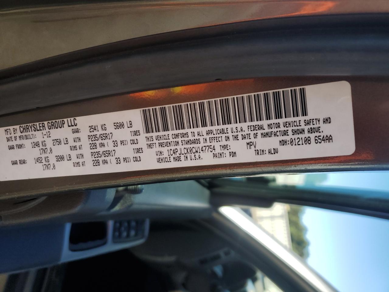 2012 Jeep Liberty (North America) VIN 1C4PJLCK0CW147754 Copart auction photo, front end / rear end damage thumbnail 15