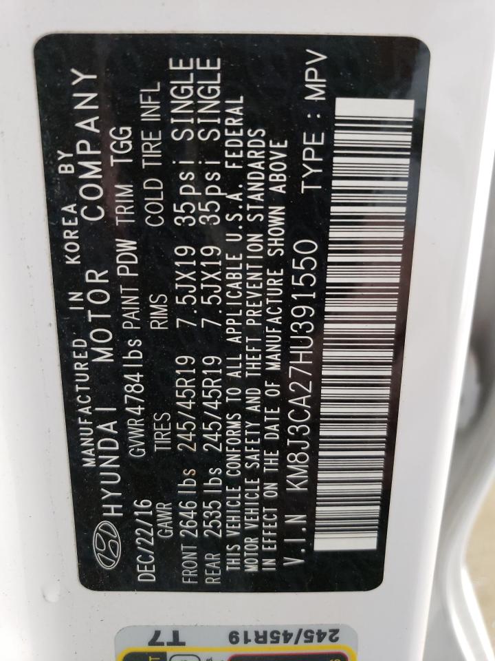 2017 Hyundai Tucson VIN KM8J3CA27HU391550 Copart auction photo, front end / side damage thumbnail 16