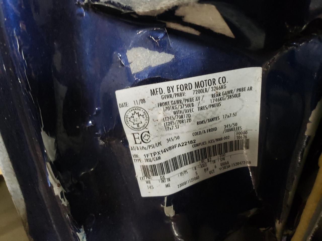 2009 Ford F-150 VIN 1FTPX14V89FA22182 Copart auction photo, rollover damage thumbnail 12