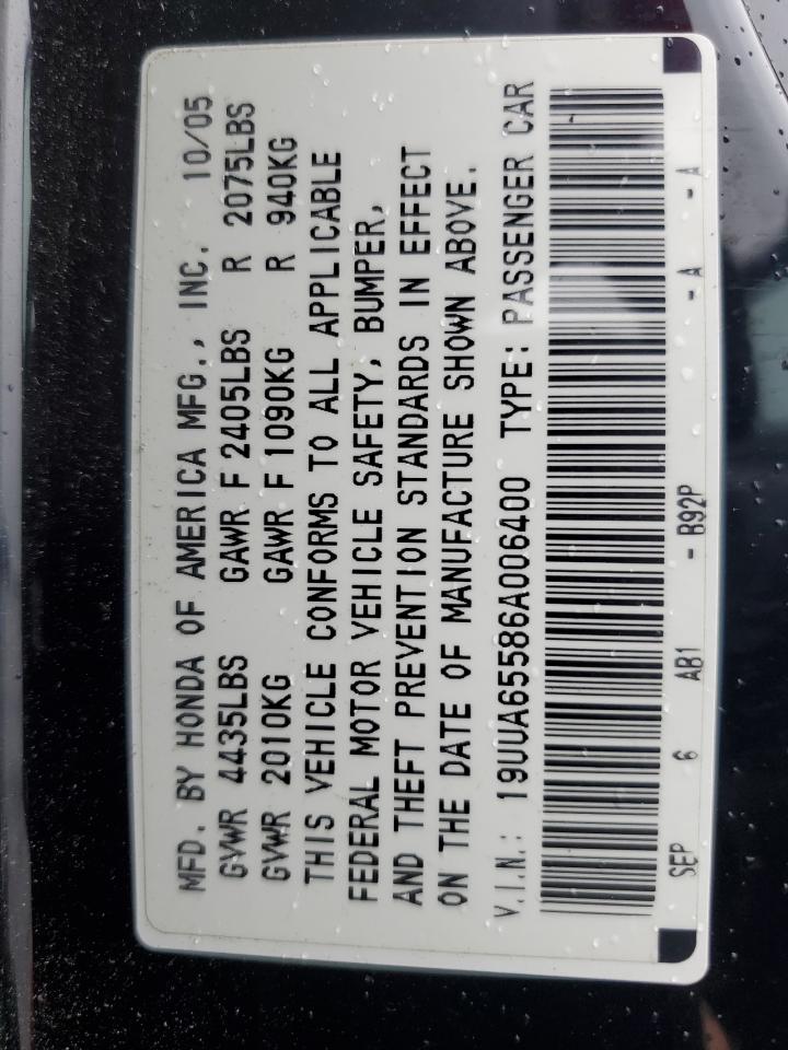 2006 Acura TL VIN 19UUA65586A006400 Copart auction photo, front end / undercarriage damage thumbnail 14