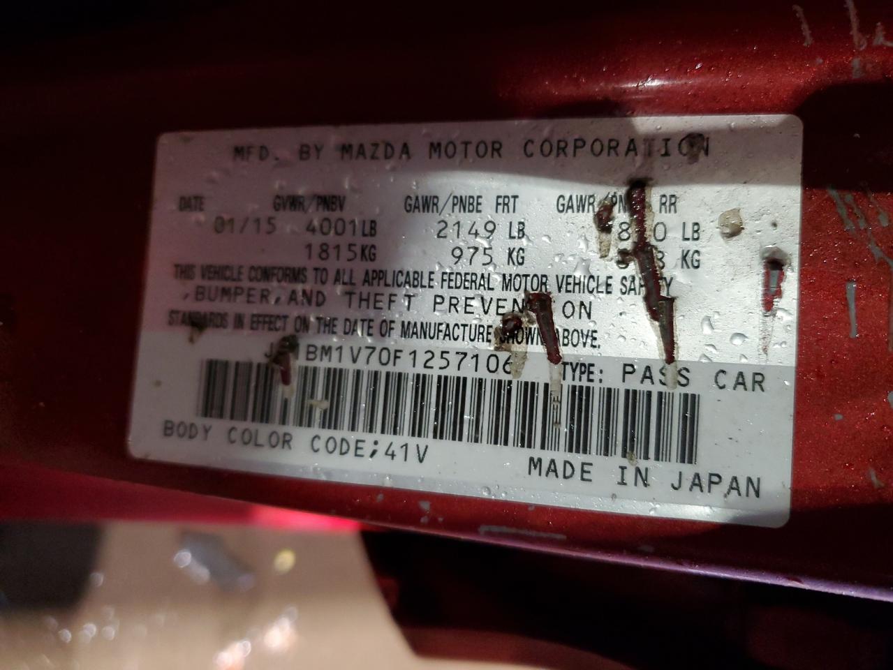 2015 Mazda 3 VIN JM1BM1V70F1257106 Copart auction photo, front end damage thumbnail 13