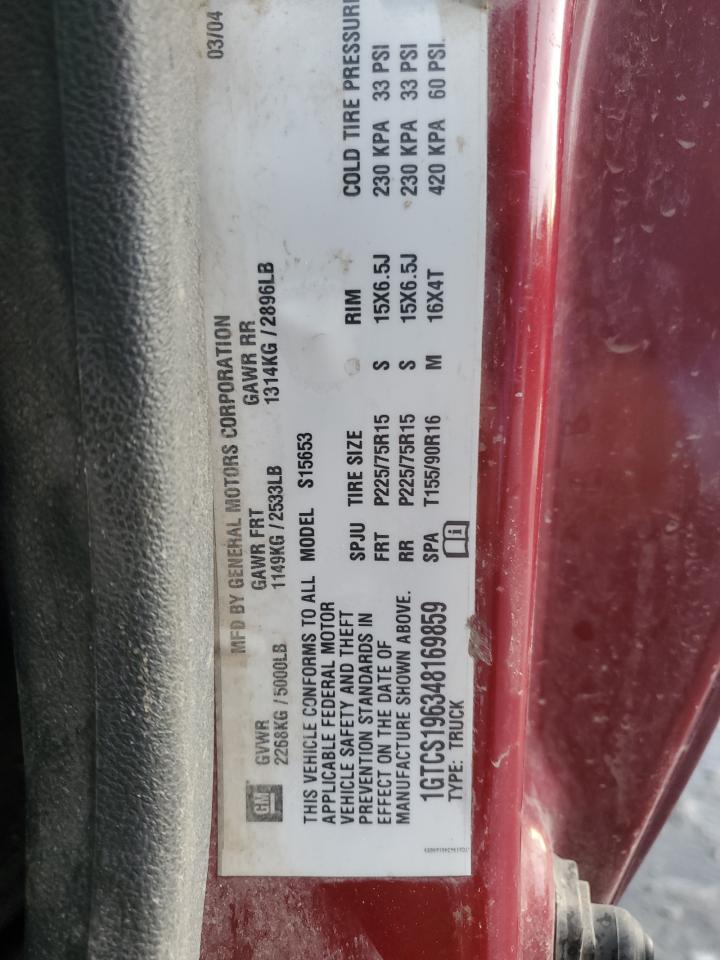2004 GMC Canyon VIN 1GTCS196348169859 Copart auction photo, front end damage thumbnail 12