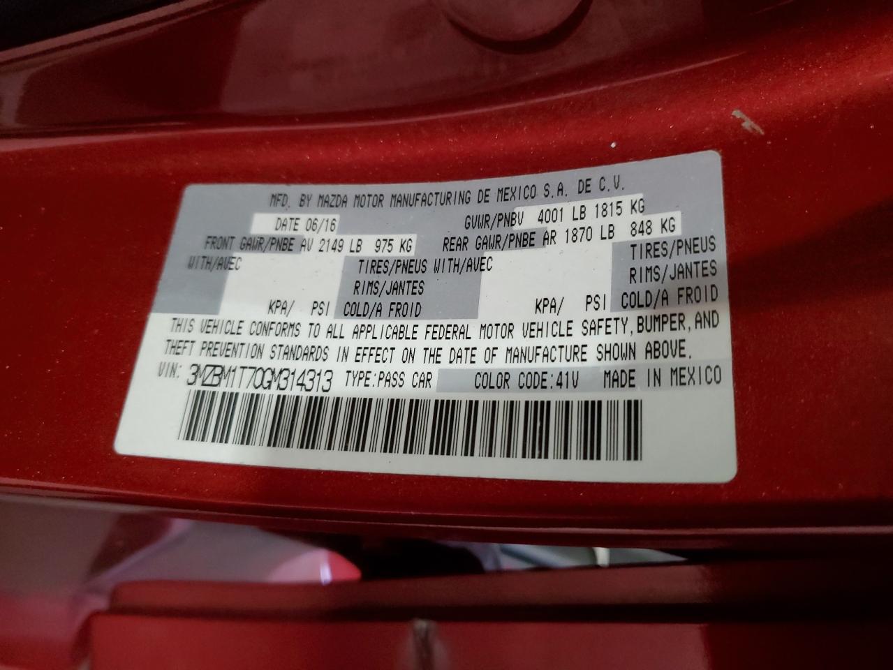2016 Mazda 3 VIN 3MZBM1T70GM314313 Copart auction photo, side damage thumbnail 14