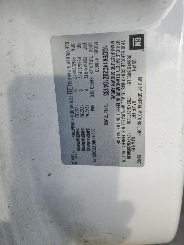 2008 Chevrolet Silverado VIN 1GCEK14C28Z104183 Copart auction photo, front end damage thumbnail 12