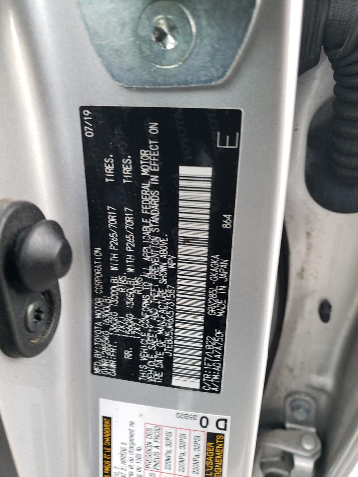 2019 Toyota 4Runner VIN JTEBU5JR6K5731587 Copart auction photo, front end / minor dent/scratches damage thumbnail 13