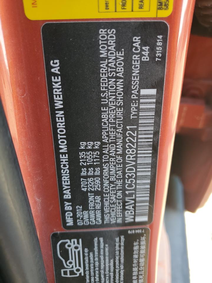 2013 BMW X1 VIN WBAVL1C53DVR82221 Copart auction photo, minor dent/scratches damage thumbnail 13