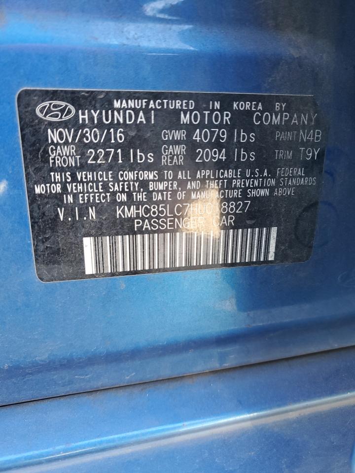 2017 Hyundai IONIQ VIN KMHC85LC7HU018827 Copart auction photo, side / rear end damage thumbnail 12