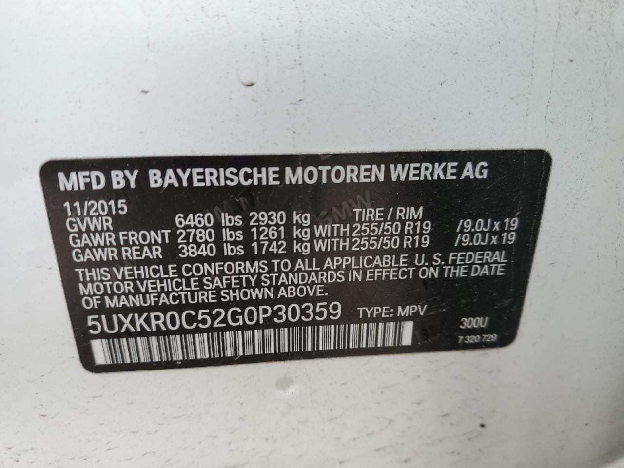 2016 BMW X5 VIN 5UXKR0C52G0P30359 Copart auction photo, front end / rear end damage thumbnail 13