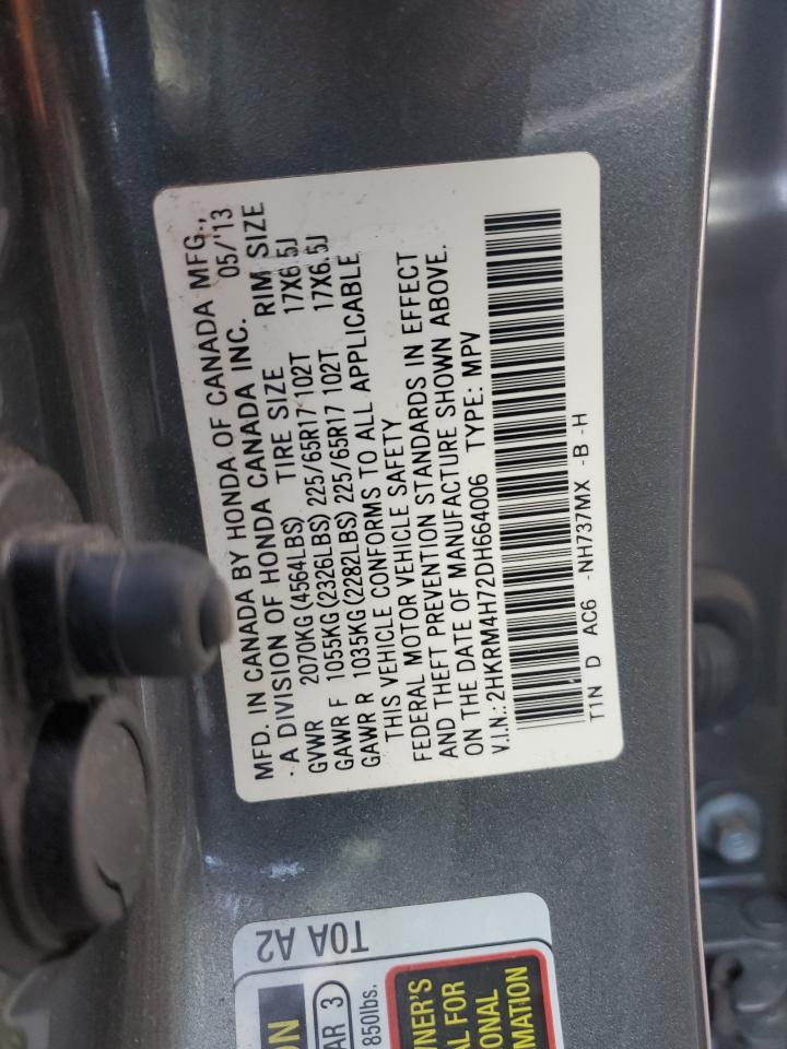 2013 Honda CR-V VIN 2HKRM4H72DH664006 Copart auction photo, rear end / side damage thumbnail 14