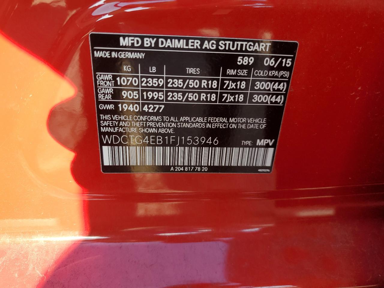 2015 Mercedes-Benz GLA-klasse VIN WDCTG4EB1FJ153946 Copart auction photo, rear end damage thumbnail 12