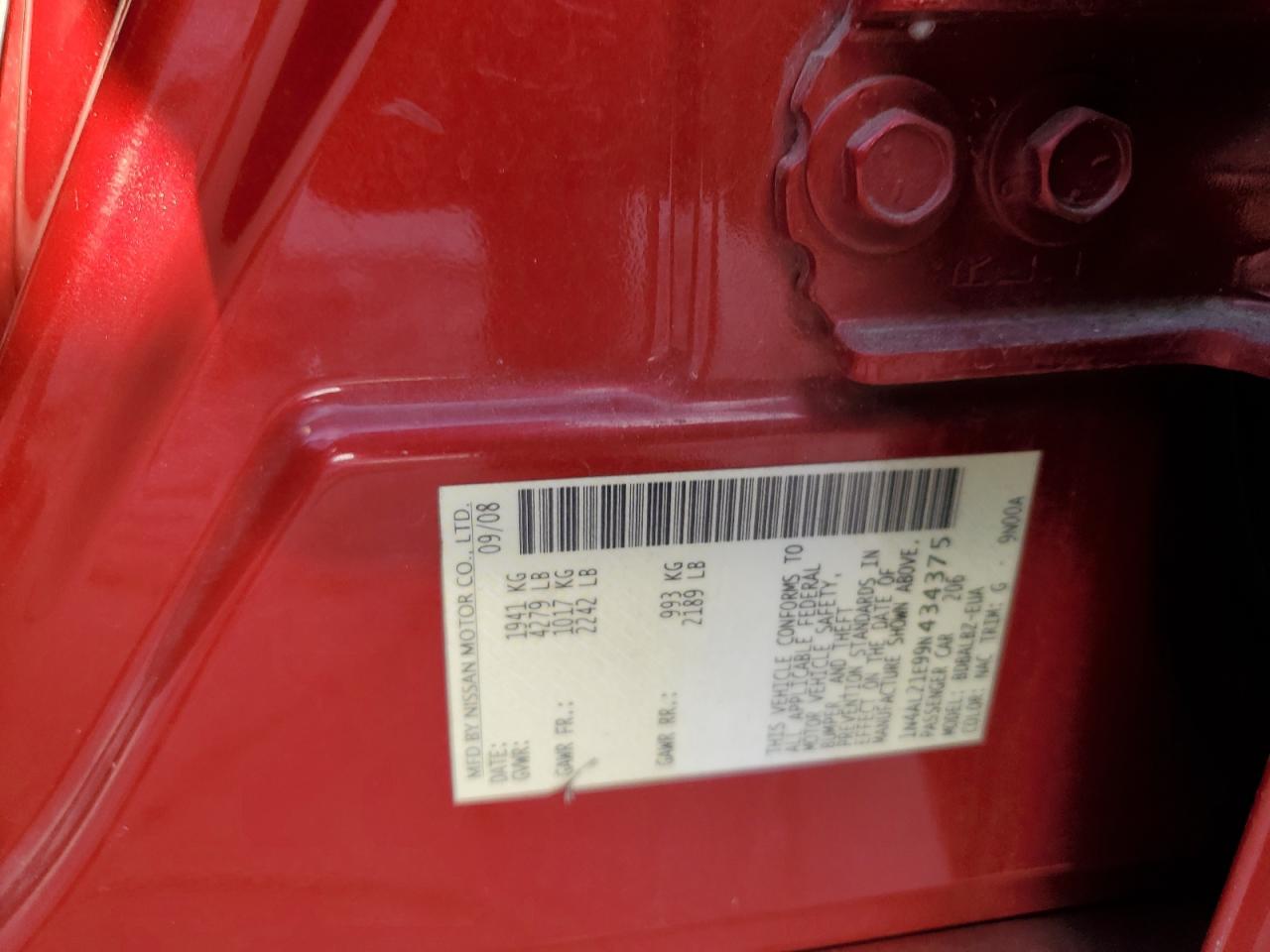 2009 Nissan Altima VIN 1N4AL21E99N434375 Copart auction photo, side / rear end damage thumbnail 13