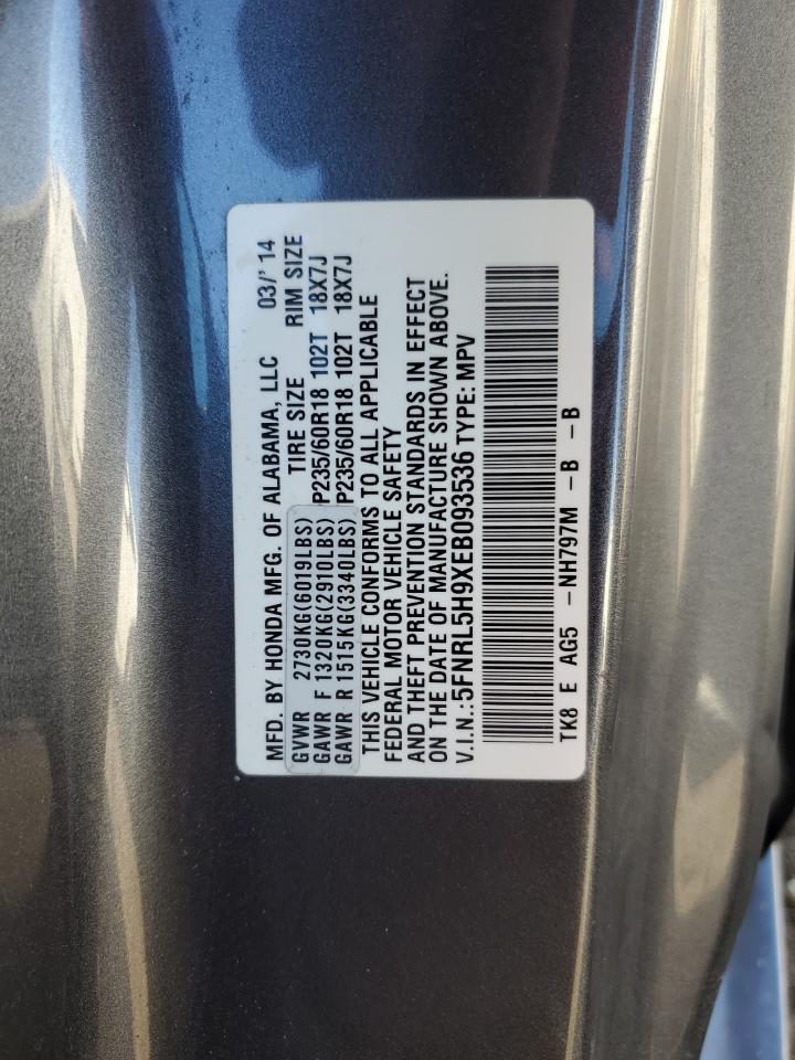 2014 Honda Odyssey VIN 5FNRL5H9XEB093536 Copart auction photo, front end damage thumbnail 13