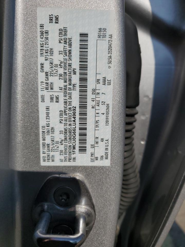 2020 Ford Escape VIN 1FMCU0G66LUA49692 Copart auction photo, front end damage thumbnail 13