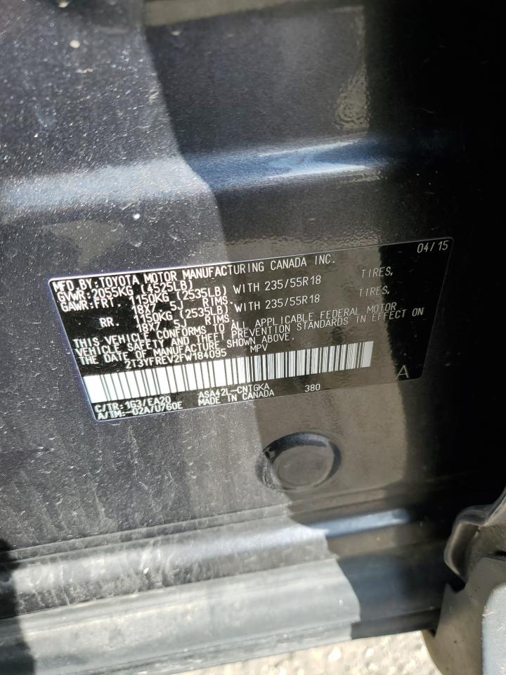 2015 Toyota RAV 4 VIN 2T3YFREV2FW184095 Copart auction photo, rear end / front end damage thumbnail 15