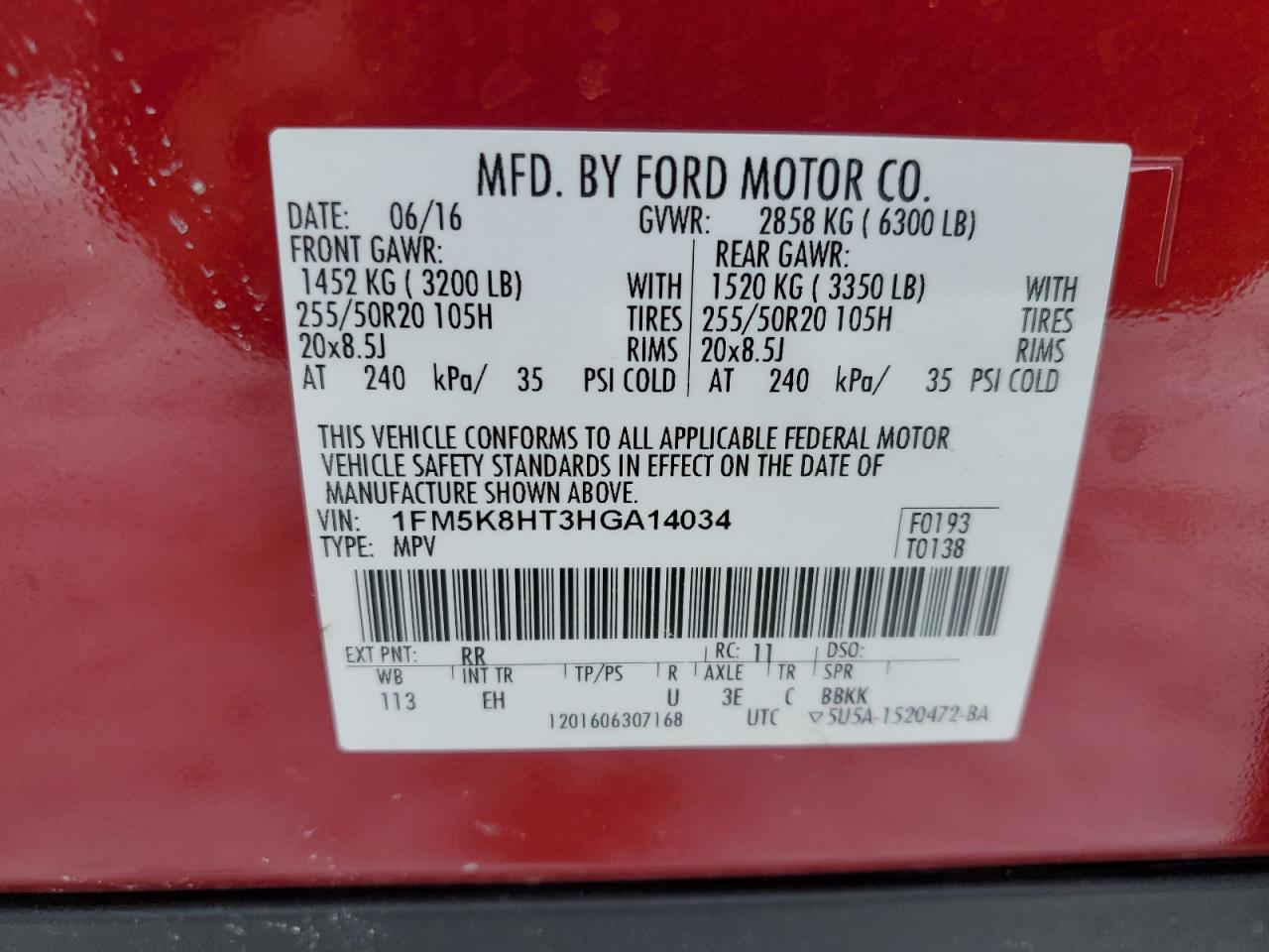 2017 Ford Explorer VIN 1FM5K8HT3HGA14034 Copart auction photo, front end / all over damage thumbnail 13