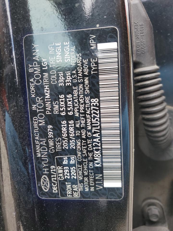 2020 Hyundai Kona VIN KM8K12AA7LU522738 Copart auction photo, rear end damage thumbnail 13