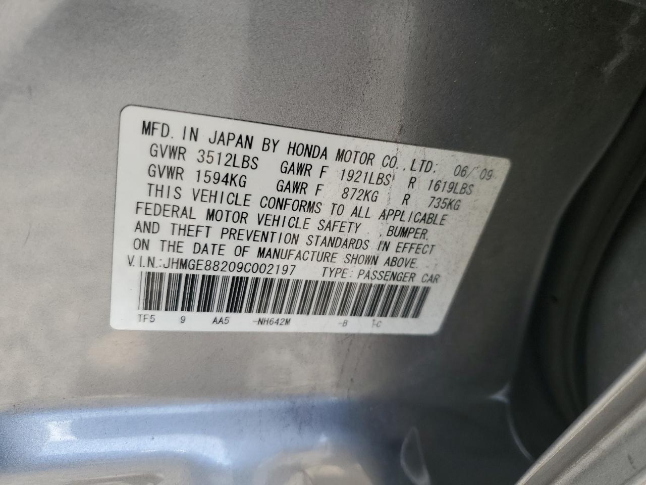 2009 Honda Fit VIN JHMGE88209C002197 Copart auction photo, normal wear damage thumbnail 12