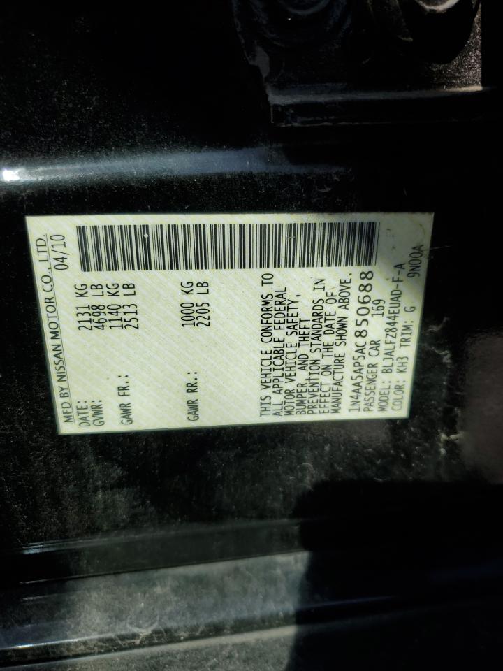 2010 Nissan Maxima VIN 1N4AA5AP5AC850688 Copart auction photo, vandalism damage thumbnail 12