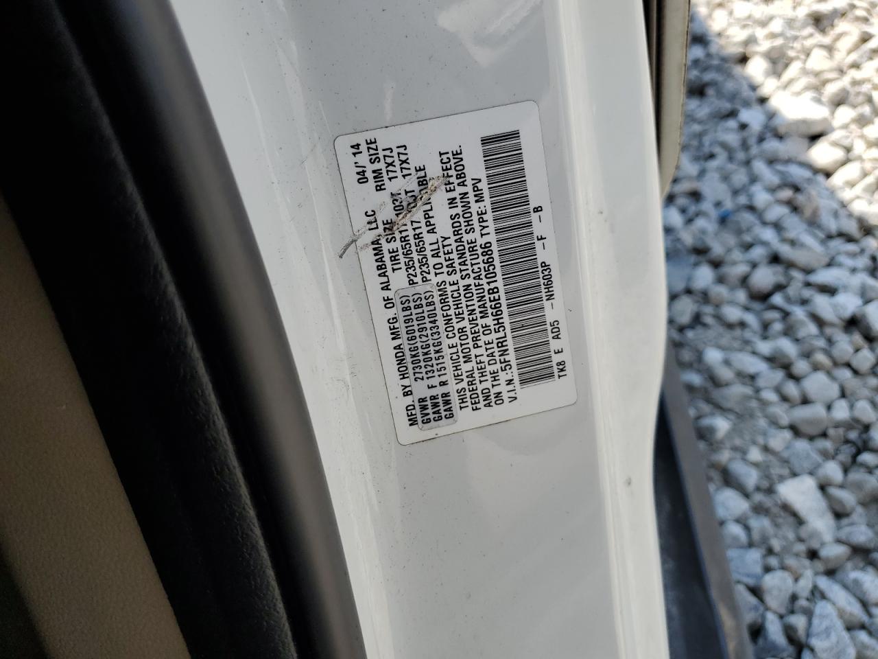 2014 Honda Odyssey VIN 5FNRL5H66EB105686 Copart auction photo, all over damage thumbnail 14