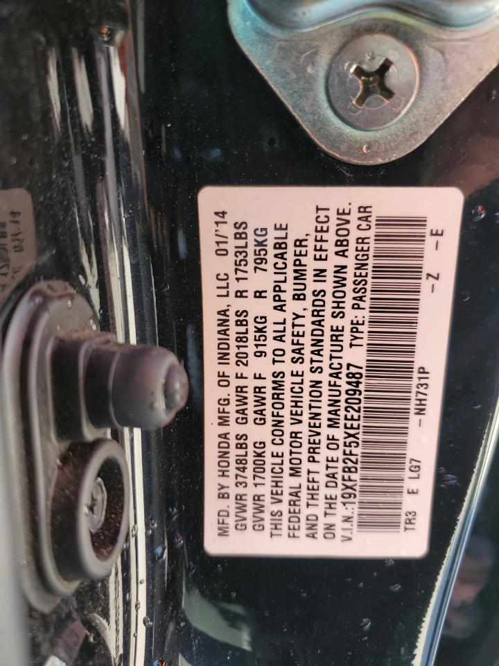 2014 Honda Civic VIN 19XFB2F5XEE209487 Copart auction photo, front end damage thumbnail 12